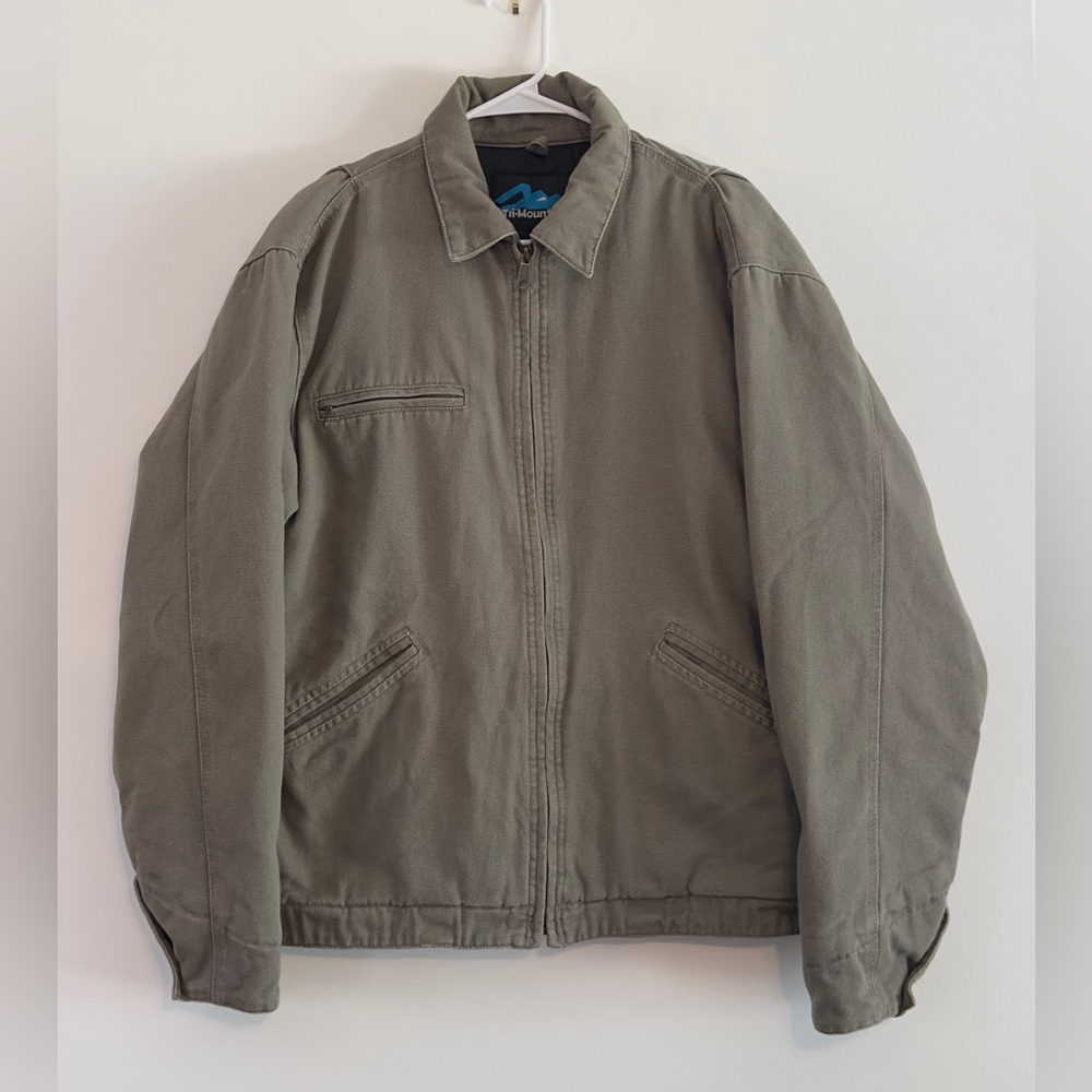 Vintage Chore Jacket Utility Coat‎ Canvas Gray Medium Tri Mountain